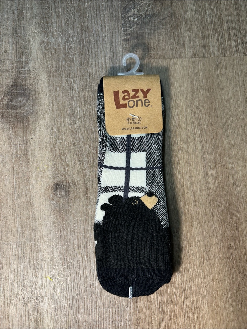 Lazy One Black & Cream Baby Socks with Bear Window Motif